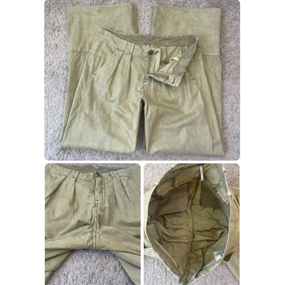 Free People Marina Low Rise Pleated Cuffed Hem Wide Leg Washed Trouser Pants - Picture 7 of 16